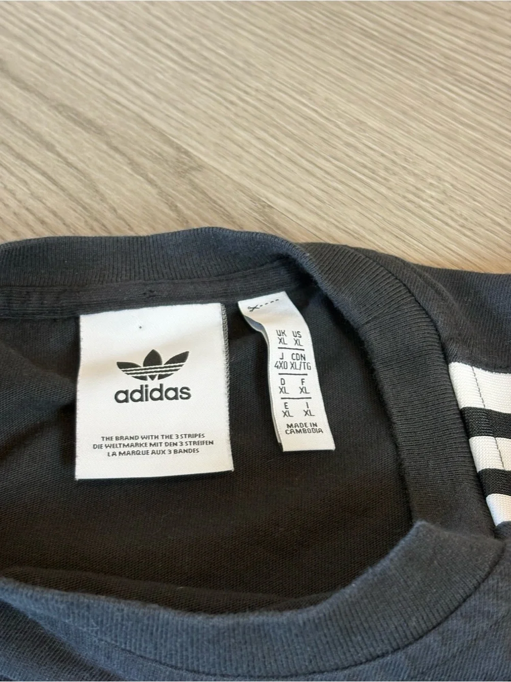 adidas Black Short-Sleeve Trefoil Stripe Tee